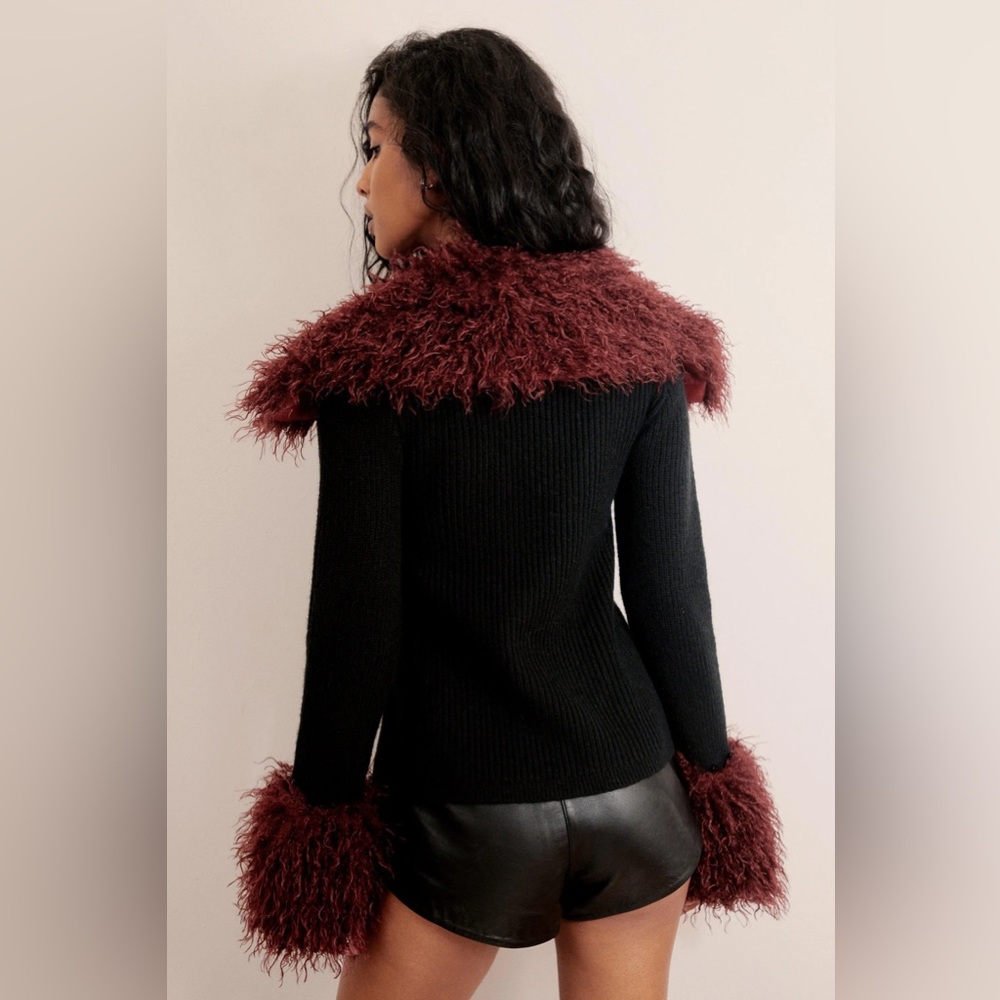 NASTY GAL Shearling Trim Lace Up Cardigan L - Picture 2 of 5